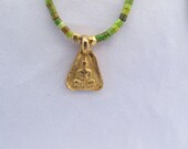 Bright Green Simple Turquoise With Pendant - Green Heshi Necklace with Edged Triangle Buddha