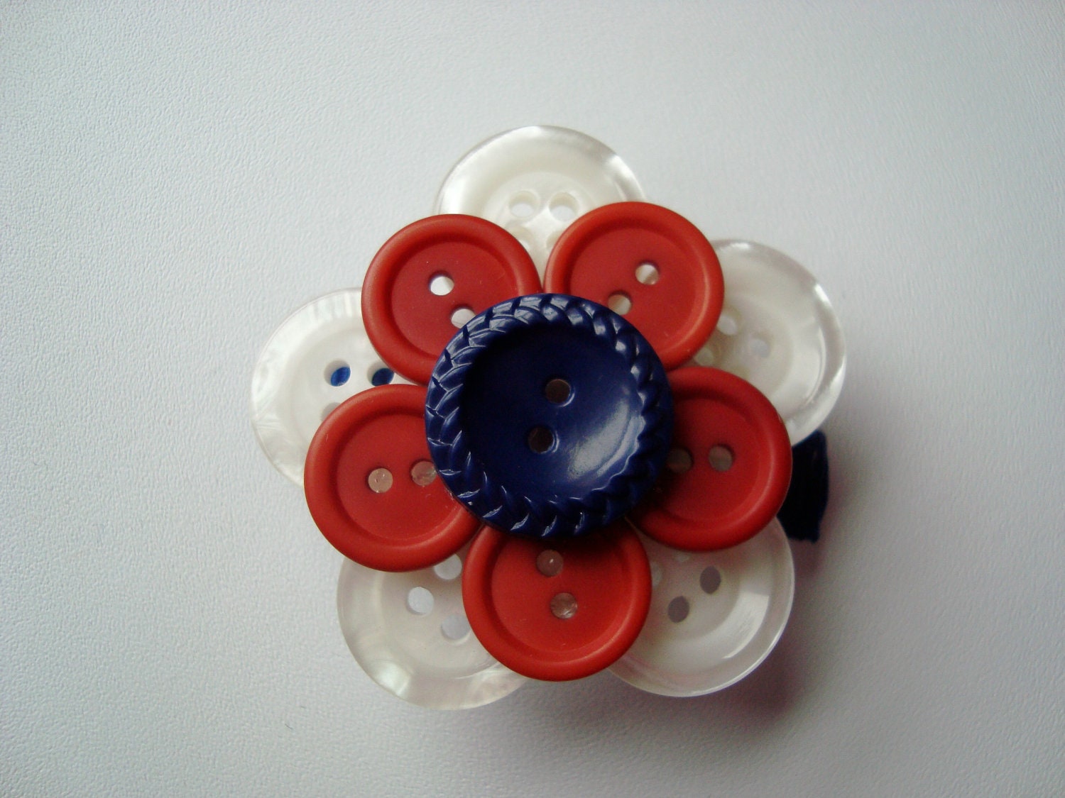 Patriotic Red, White ,Blue or Pastel Blue, Pink and White Button French Barrette/ Scarf Clips