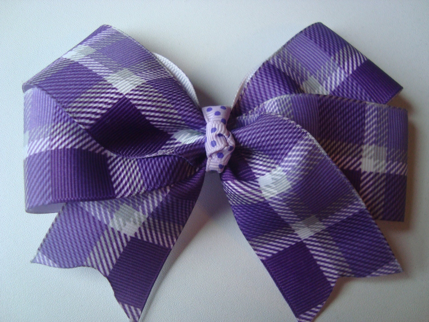 Purple and Lavender Plaid Girls Hair Bow, Hair Clip