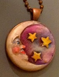 Moon and Stars pendant, vintage style