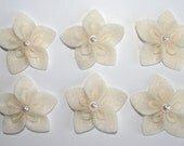 Felt Fabric Flowers Set of 6 IVORY CREAM Star Flowers with Pearl Centers