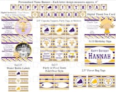 ON SALE Cheerleader Purple and Yellow Birthday Party Package - Digital Printable File (Includes Invitation & Thank You)