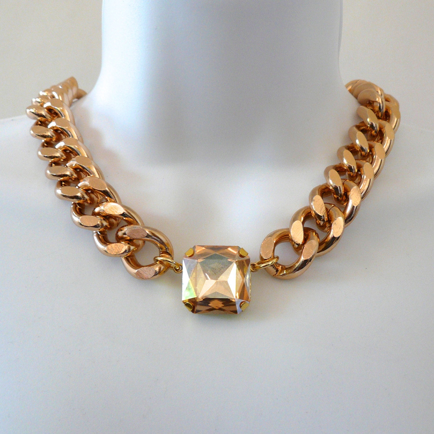 Chunky Rose Gold Necklace with Square Crystal