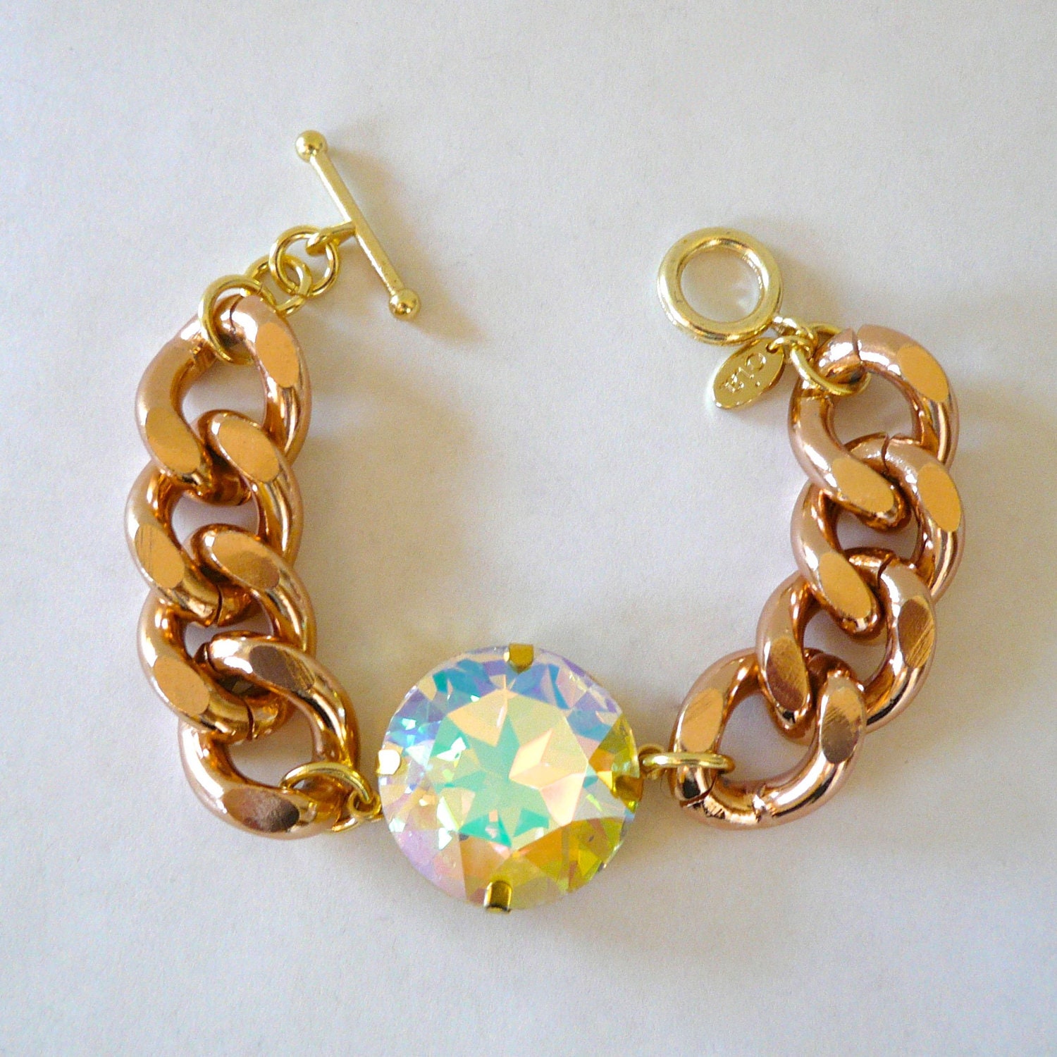 Rose Gold Chunky Chain & Aurora Borealis Rhinestone Bracelet