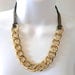 Chunky Gold Chain Link & Gold/Black Leather Necklace