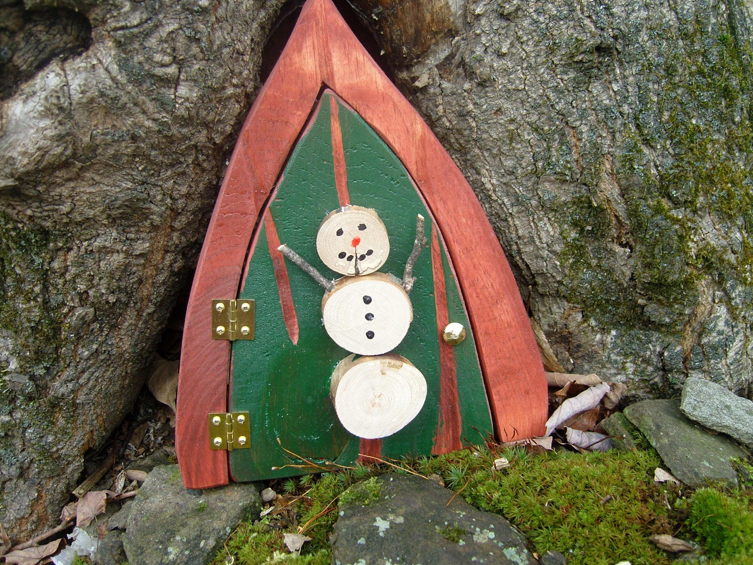 Green Snowman Pixie Fairy Door