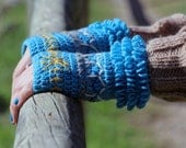 Wrist Warmers, Fingerless Gloves, Mittens  - Crocheted in blue - MADE TO ORDER