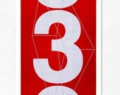 Large print 11.70 x 16.50 (A3). Big number three (red version). (Special spring offer: Get a geometric poster for free)