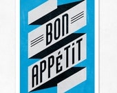 Bon appetit (blue, black) Large illustration print 11.70 x 16.50 (A3). (Special spring offer: Get a geometric poster for free)