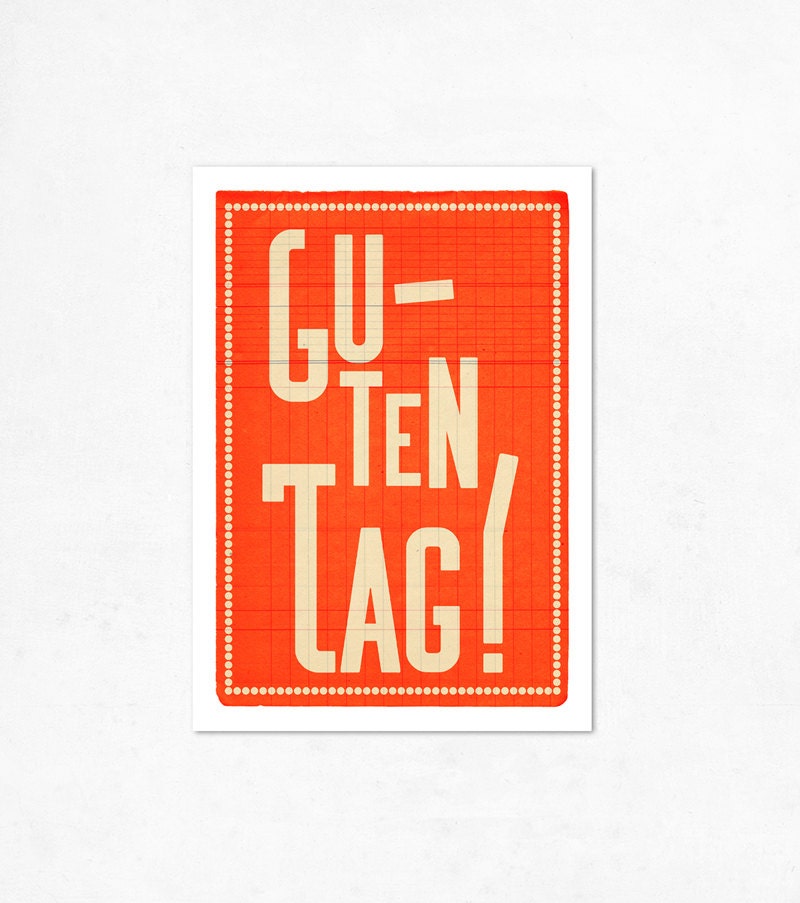 Guten Tag Orange. Illustration print 8.27 x 11.70 (A4). German.