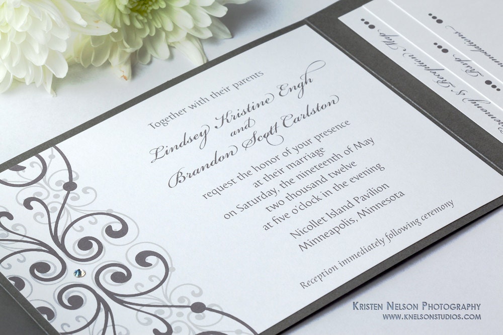 Grey Wedding Invitation / Pocket Wedding Invitation / Silver Wedding Invitation / Sample