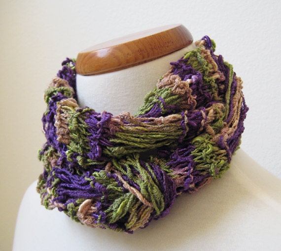 Purple, Green & Beige Mixed Color Scarf