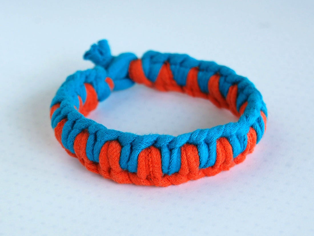 Southwestern Braided Bracelet - Teal and Orange Friendship Bracelet - Tshirt Yarn - Recycled Tshirt