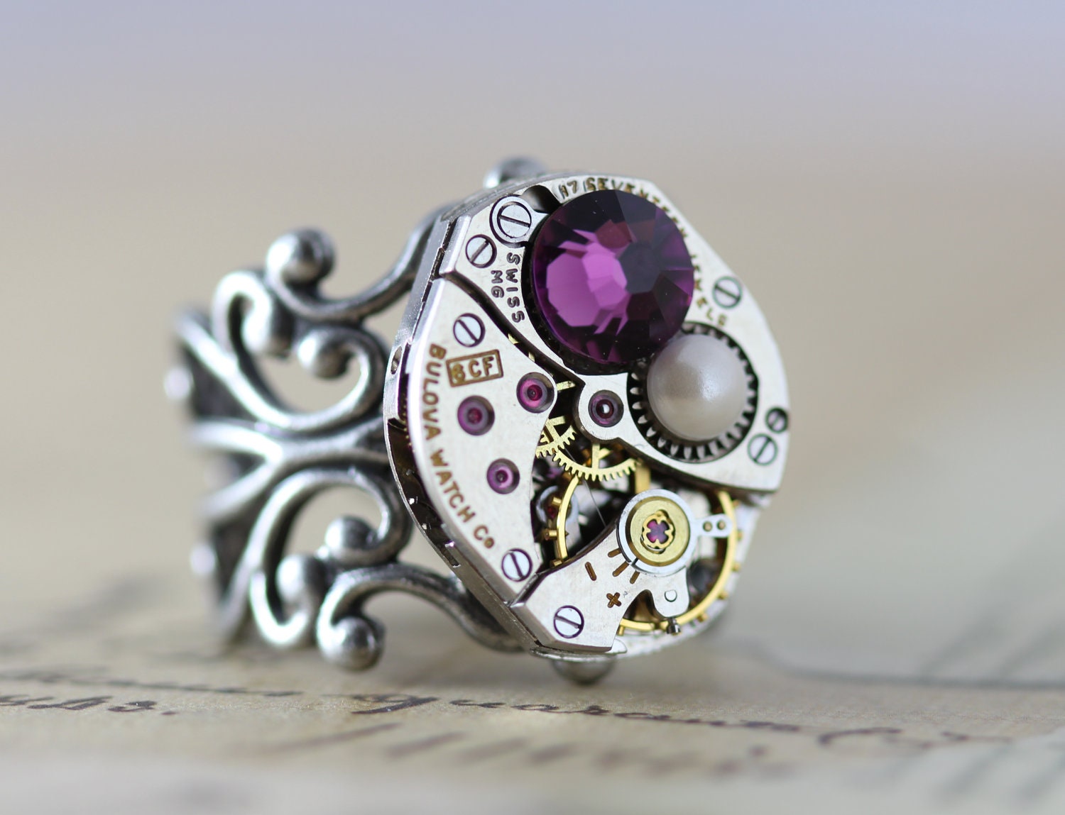 Steampunk Mothers Ring Personalized Mothers Ring Birthstone Ring Unique Grandmothers Ring