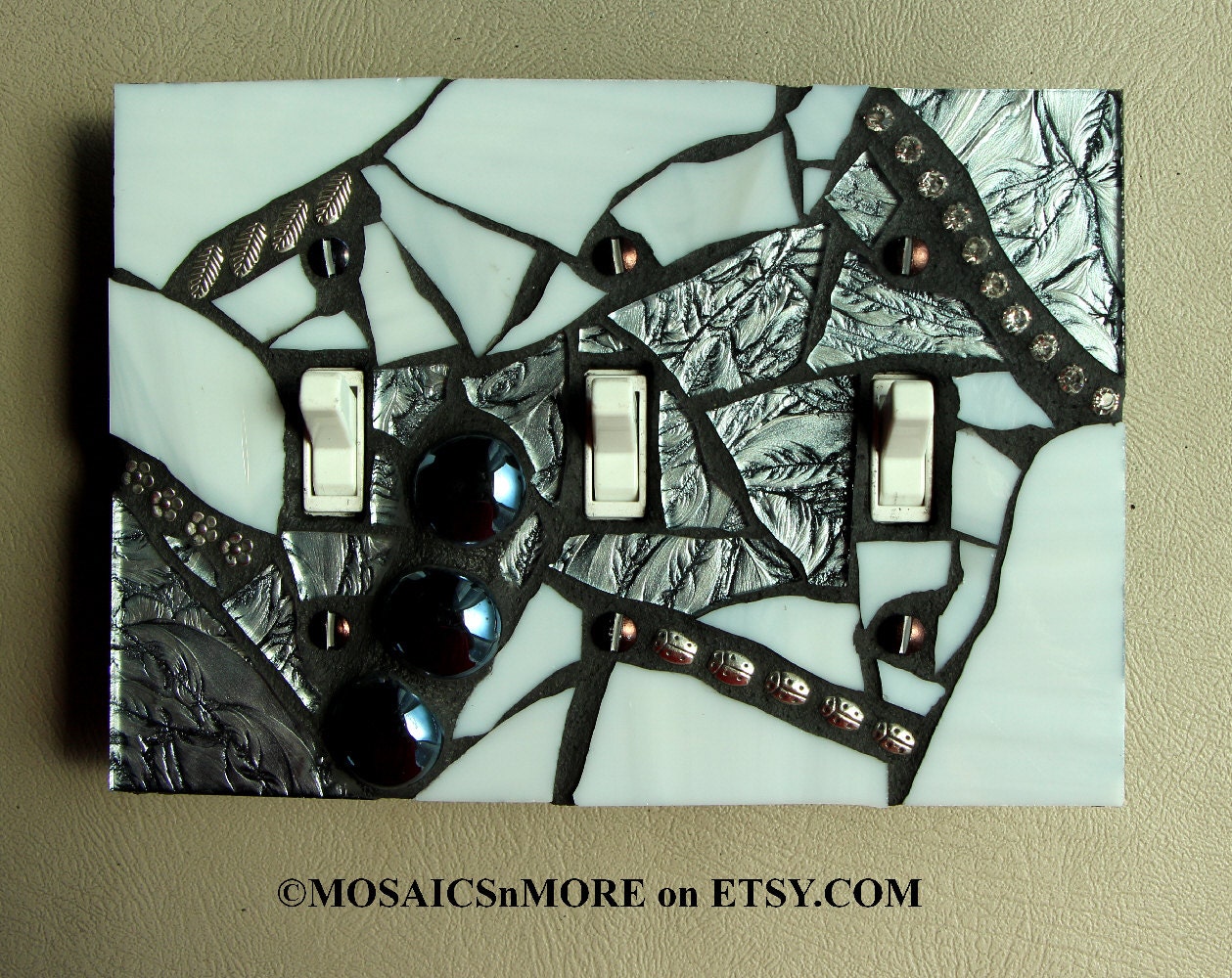 Silver and Shiny - TRIPLE Mosaic Light Switch Cover Wall Plate