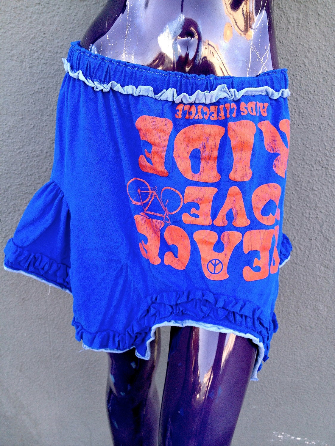 Upcycled Tshirt Skirt - Blue and Orange Lifecycle - Asymmetrical