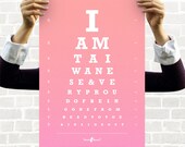 Love Taiwan Eye Chart Art Print 14 x 20 // Double-Sided // Gradient Peachy Pink // Black and White // Modern Wall Art // Digital Print