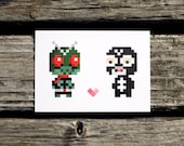 Rider vs Shocker: World Peace Mini Art Print // Valentine's Day Geekery Love Card // 8 bit Pixels Game Sci-fi Digital Print