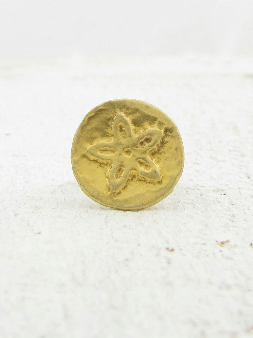 24k Gold Ring , Round 24k Solid Gold & Sterling Silver Flower Ring