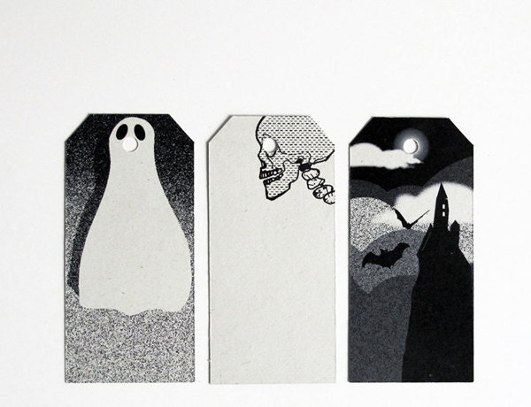 Halloween gift tags - ghost - skull - castle - set of 6