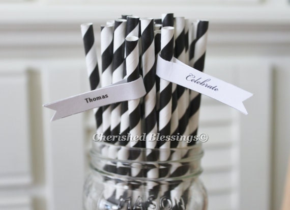 50 Black Paper Straws Striped Retro Vintage Style Carnival Circus Wedding Birthday Bridal Baby Shower W/ Printable Flags I Created Il_170x135