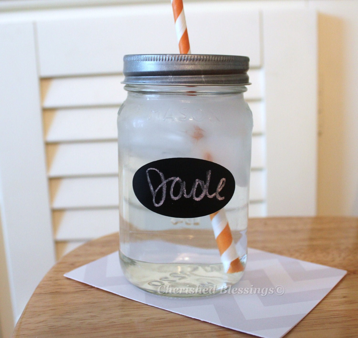 2 Mason Jar Cups Tumblers Drink Glasses Chalkboard Labels Daisy Cut Lids Birthday Party Wedding Baby Shower Favors 16oz w/ straw flags Il_170x135