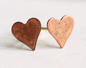 Copper Heart Earrings ... Tiny Stud Posts Pink Russet Antique Love Valentine