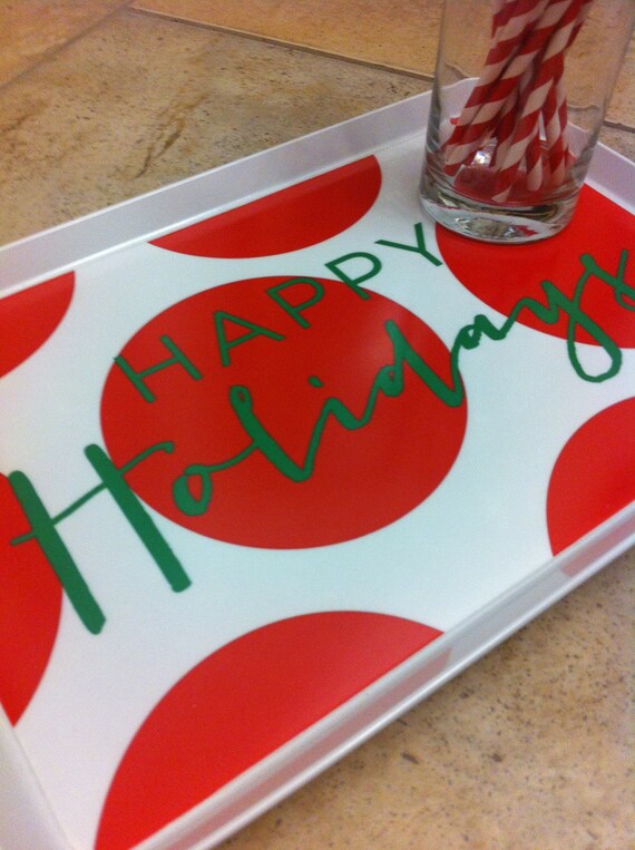 Happy Holidays Red and Green Design Serving Tray Il_570xn