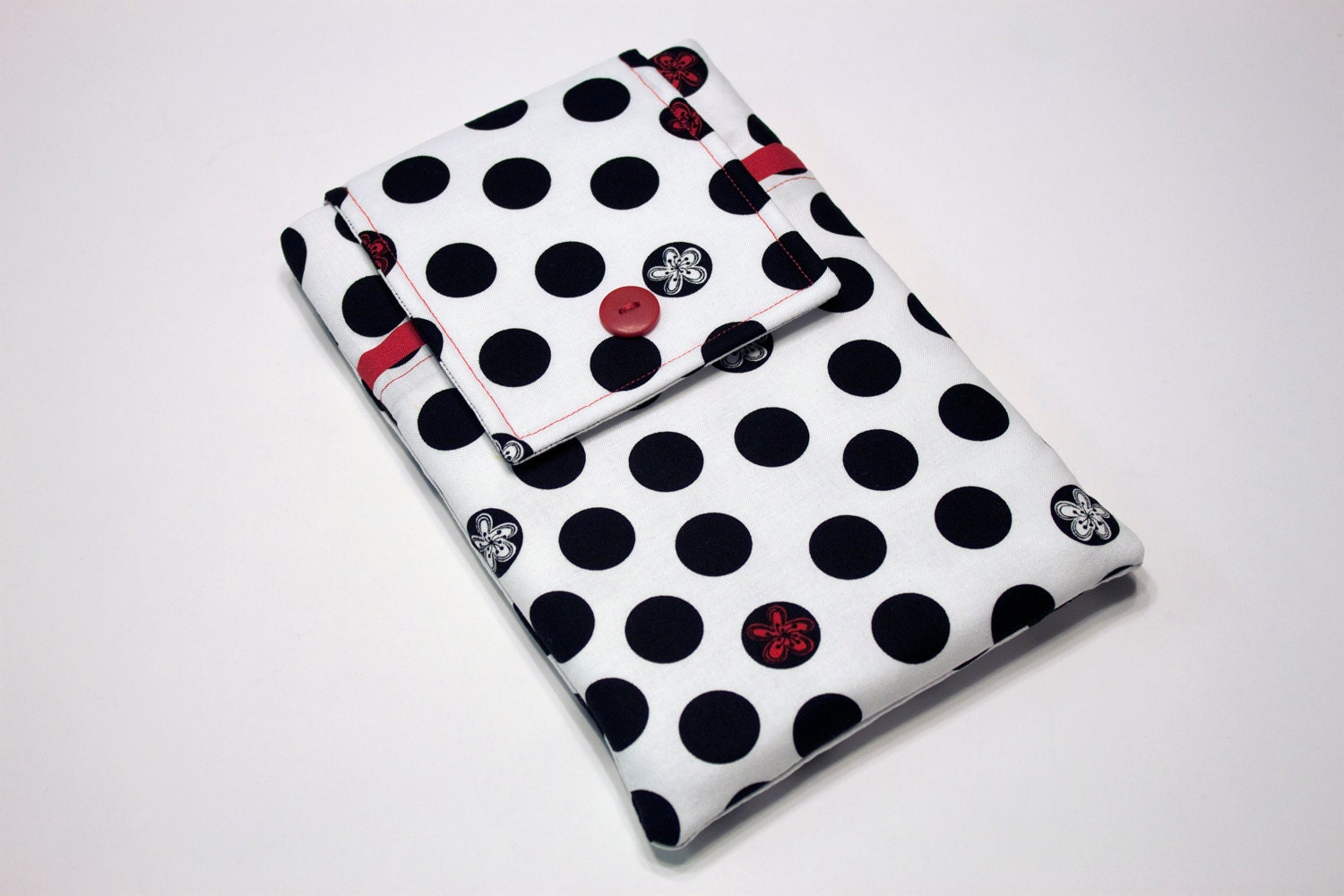 Ready to Ship Fabric Kindle Fire Case, Kindle Fire Cover, Kindle Sleeve, Pouch, Kindle 3G Cover, Kindle Keyboard-Polka Dot Flower