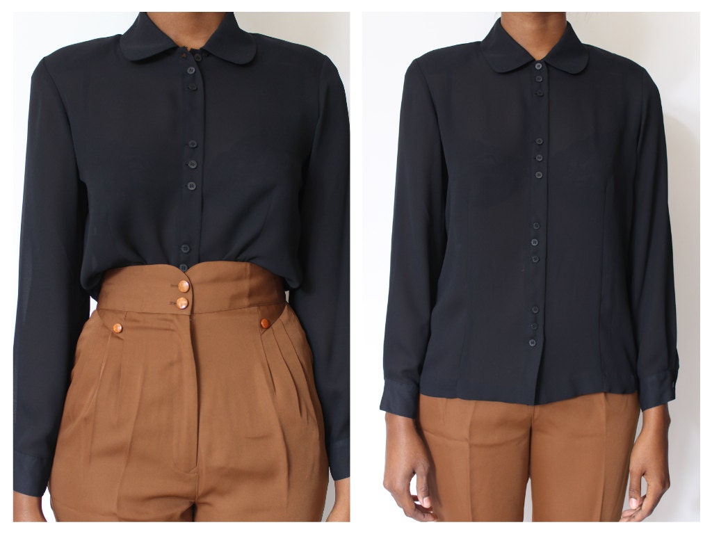 80's Round Collar Chiffon Oversized Blouse size s/m