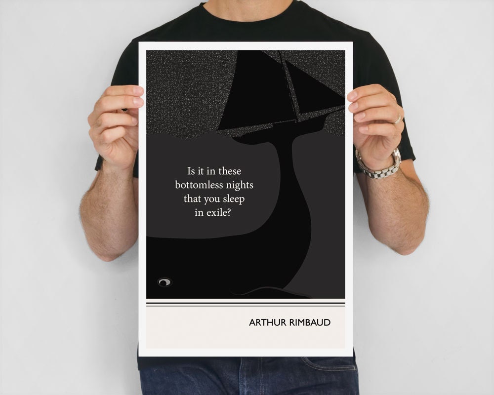 Illustration, Arthur Rimbaud Quote, Fine Art Print and Art Posters, Nautical Art, Wall Art,  Boat Illustration, Whale Drawing, Whale Art