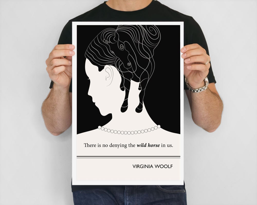 Illustration, Virginia Woolf Quote, Fine Art Prints andArt Posters, Black and White, Silhouette Art, Woman Drawing