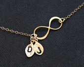 Infinity Necklace, TWO Monogram Necklace, Personalized leaf Initial jewelry, GOLD Necklace, Sisters, Couple Initials Necklace