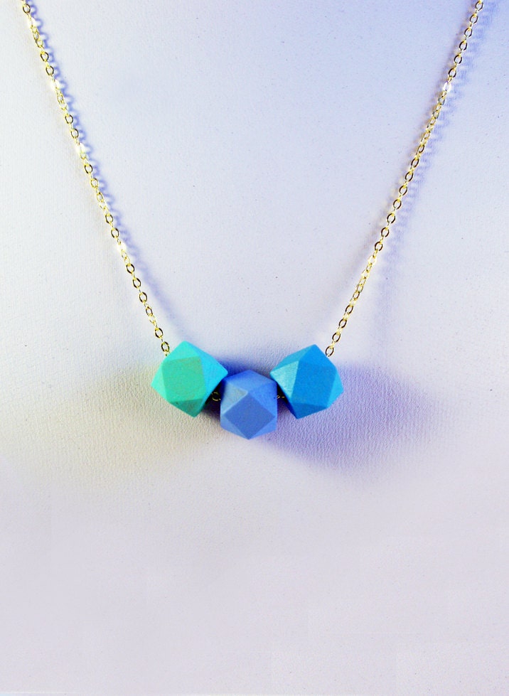Fluffy Dreams New Hedron Geometric Hand painted Wooden Beads Gold plated chain necklace