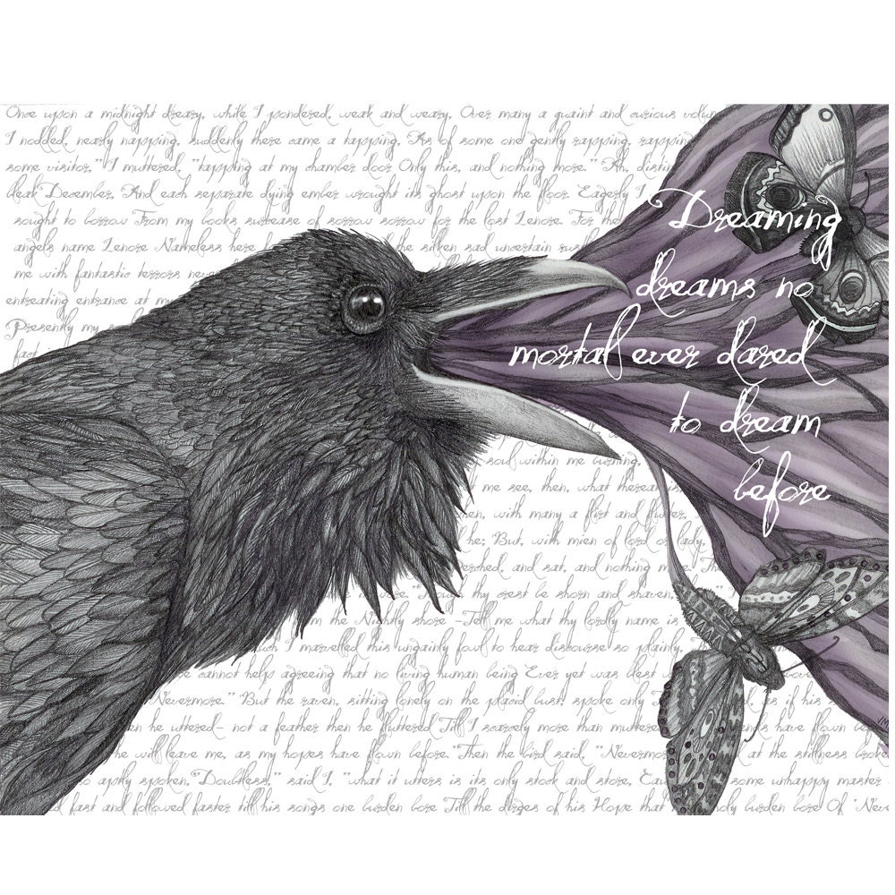 8x10 Giclee Illustrated Print of Edgar Allan Poe The Raven