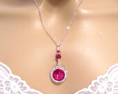 Hot Pink Crystal Bridesmaids Necklace: Romantic, Elegant Swarovski Fuchsia Crystal Hot Pink Necklace, Sterling Silver Bridal Wedding Jewelry