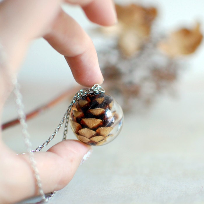 Pine cone necklace woodland autumn fall resin jewelry Nature lover gift