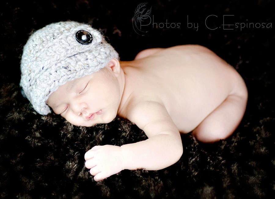 Gray Baby Set. Newsboy Visor Hat with Buttons. Size Newborn. Great for Photo Prop