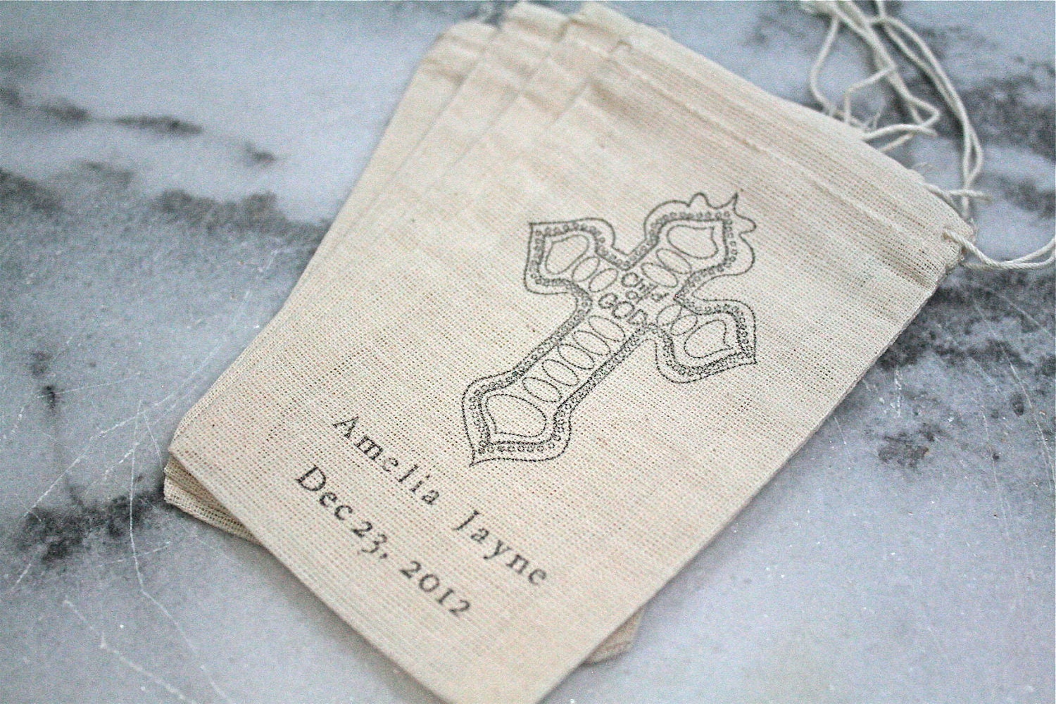 Personalzied baptism favor bags, 3x5. Set of 12.  Christian cross with "Child of God" text in black.  Personalized with name and date.
