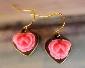 Adorable Hot Pink Rose Cabbage Heart Earrings FREE SHIPPING