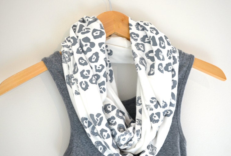 INFINITY SCARF - Screen Printed - Gray Leopard Print on Cream