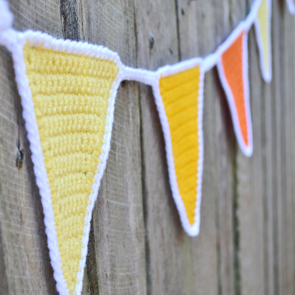 Crochet Bunting Flags Banner for Baby Shower Birthday Party Wedding - Yellows and Oranges