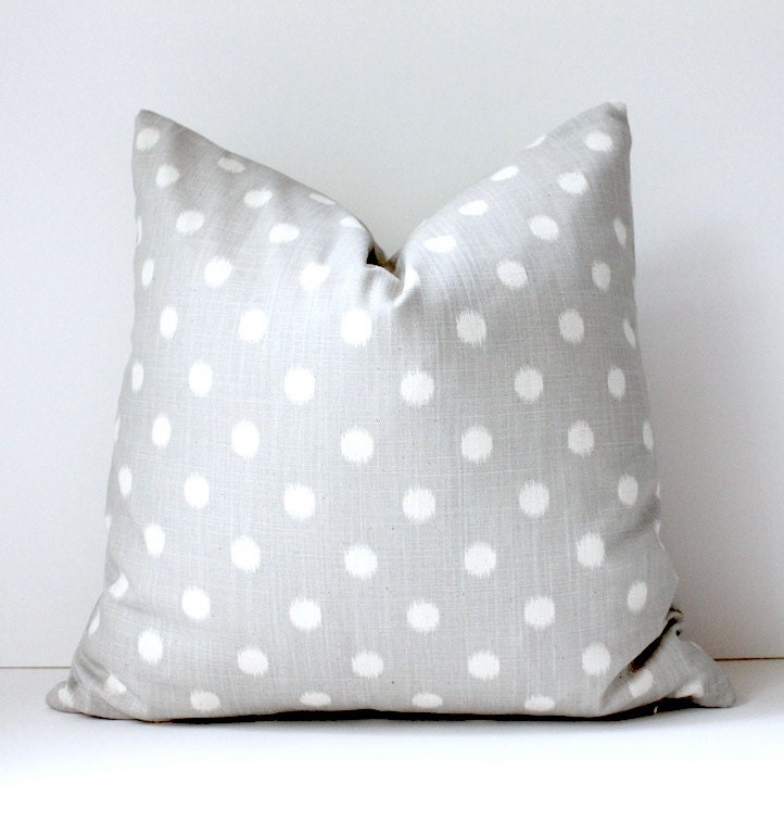 Smoke Grey cream polka dots Decorative Designer Pillow Cover 18 Accent Cushion ikat light gray smoke charcoal spots preppy circles Fall