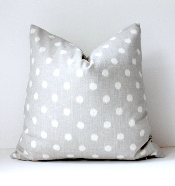 Smoke Grey cream polka dots Decorative Designer Pillow Cover 18x18 Accent Cushion ikat light gray smoke charcoal spots preppy circles Fall