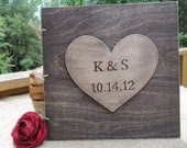 HUGE Personalized Rustic Wood Guest Book - Photo Book - Stained Wood Guest Sign-In Book with Huge Personalized Heart - Go Rustic Designs