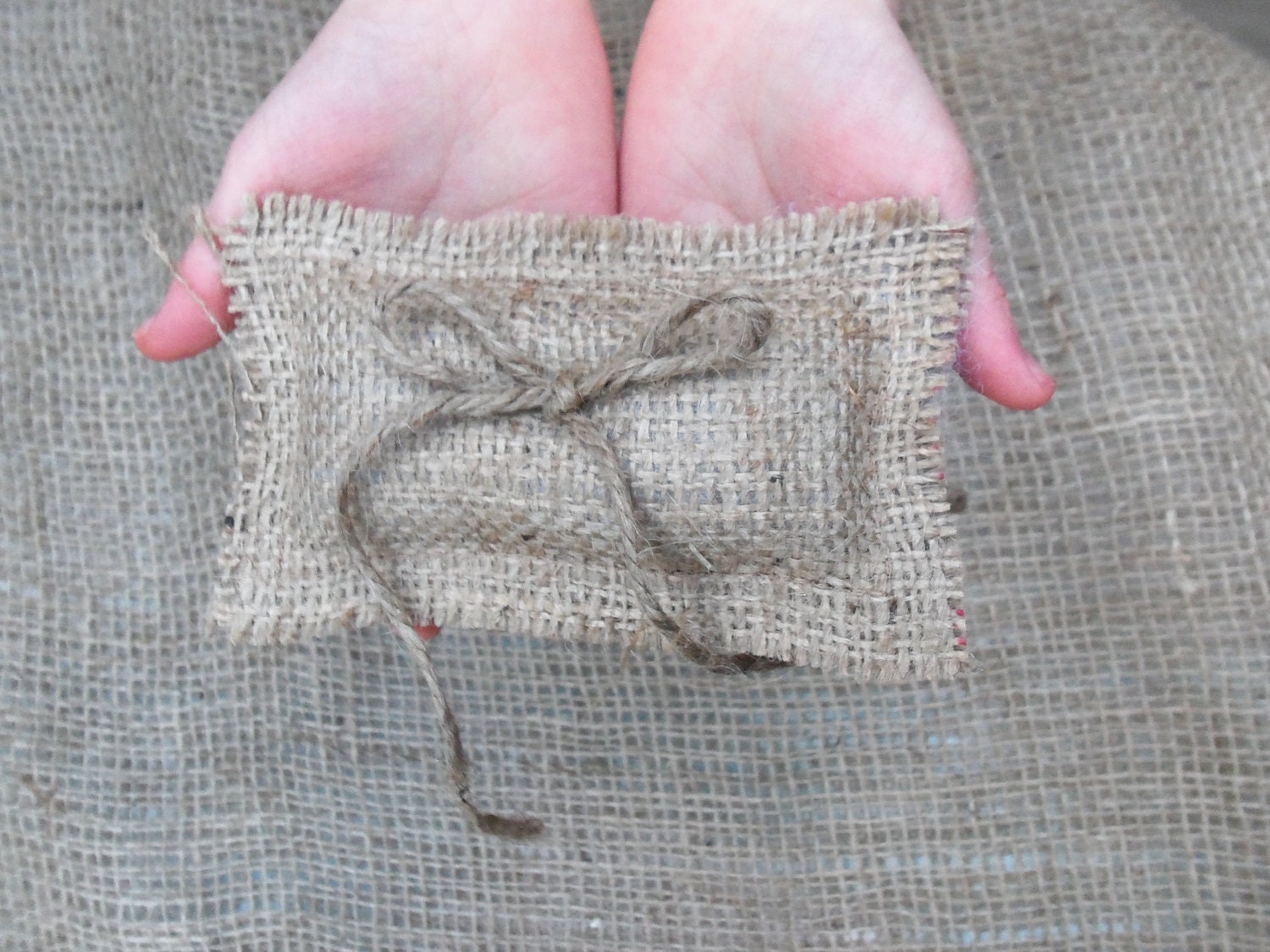 Burlap Ring Bearer MINI Pillows - Your choice of Heart, Round, or Rectangle