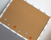 Decorative Memo Cork Board- sport theme, Soccer and basketball-  White and orange hand painted message board, Bulletin Board for boys room