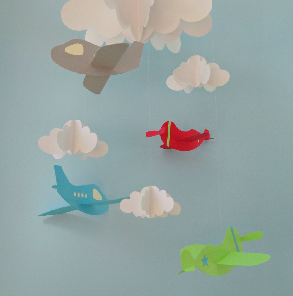 Airplane Baby Mobile, Plane Mobile, Hanging Baby Mobile, Nursery Mobile, 3D Paper Mobile