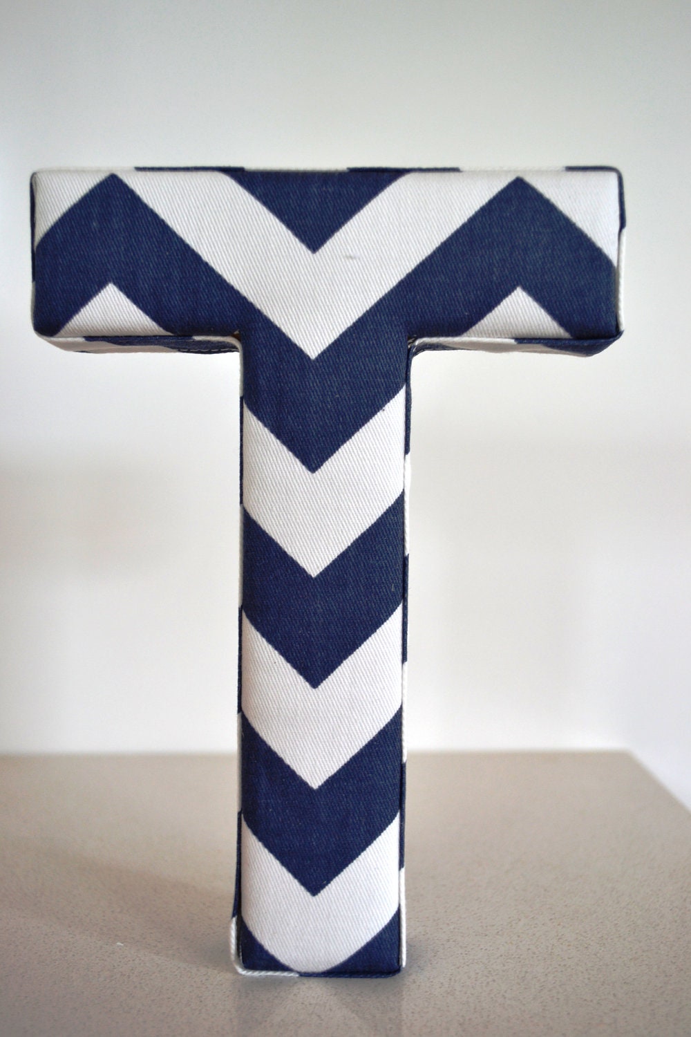 Fabric Letter Personalised Wall Decor in Navy Blue Chevron - Letter T