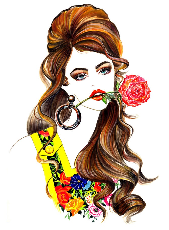 Watercolour Fashion Illustration 13"x16" print - Rose